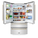 ZLINE 36 in. Autograph Edition 22.5 cu. ft Freestanding French Door Refrigerator with Ice Maker in Fingerprint Resistant Stainless Steel with Polished Gold Accents (RFMZ-36-G)