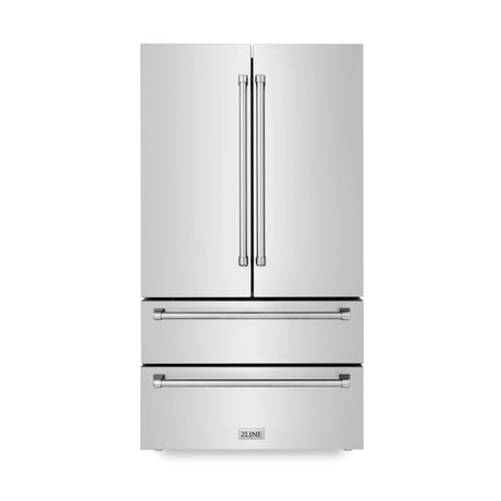 ZLINE Kitchen Package with 36 in. French Door Refrigerator, 36 in. Stainless Steel Dual Fuel Range, 36 in. Convertible Vent Range Hood, 24 in. Microwave Drawer, and 24 in. Tall Tub Dishwasher (5KPR-RARH36-MWDWV)