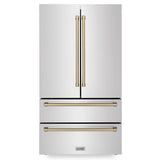 ZLINE 36 in. Autograph Edition Kitchen Package with Stainless Steel Dual Fuel Range, Range Hood, Dishwasher and Refrigeration with Champagne Bronze Accents (4KAPR-RARHDWM36-CB)