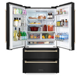 ZLINE 36 in. Autograph Edition 22.5 cu. ft Freestanding French Door Refrigerator with Ice Maker in Fingerprint Resistant Black Stainless Steel with Polished Gold Accents (RFMZ-36-BS-G)