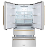 ZLINE 36 in. Autograph Edition Kitchen Package with Stainless Steel Dual Fuel Range, Range Hood, Dishwasher and Refrigeration with Champagne Bronze Accents (4KAPR-RARHDWM36-CB)