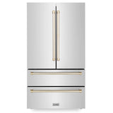 ZLINE 30 in. Autograph Edition Kitchen Package with Stainless Steel Dual Fuel Range, Range Hood, Dishwasher and French Door Refrigerator with Polished Gold Accents (4KAPR-RARHDWM30-G)