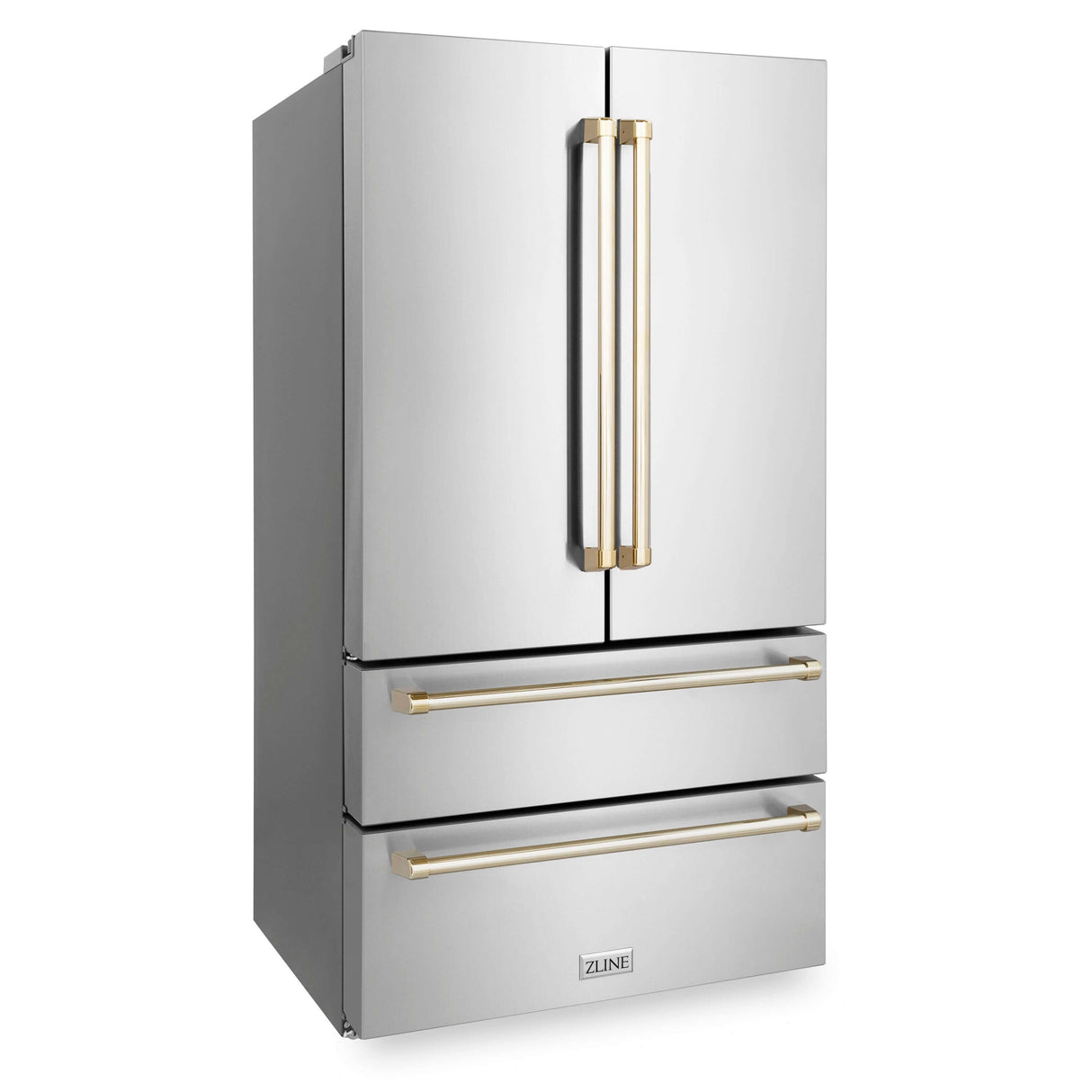 ZLINE 36 in. Autograph Edition 22.5 cu. ft Freestanding French Door Refrigerator with Ice Maker in Fingerprint Resistant Stainless Steel with Polished Gold Accents (RFMZ-36-G)