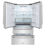 ZLINE Kitchen Package with Refrigeration, 36 in. Stainless Steel Dual Fuel Range, 36 in. Range Hood, Microwave Drawer, 24 in. Tall Tub Dishwasher and Wine Cooler (6KPR-RARH36-MWDWV-RWV)