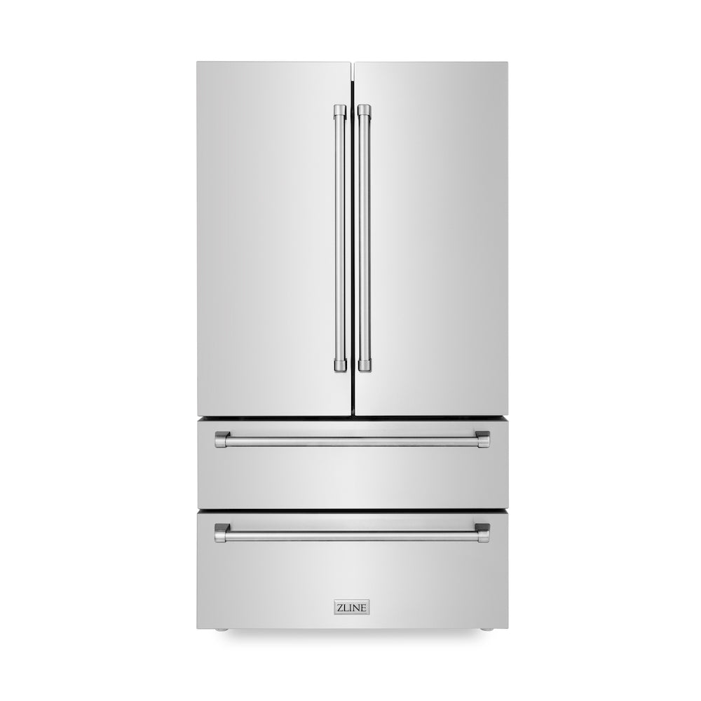 ZLINE Kitchen Package with Refrigeration, 36 in. Stainless Steel Dual Fuel Range, 36 in. Convertible Vent Range Hood and 24 in. Tall Tub Dishwasher (4KPR-RARH36-DWV)