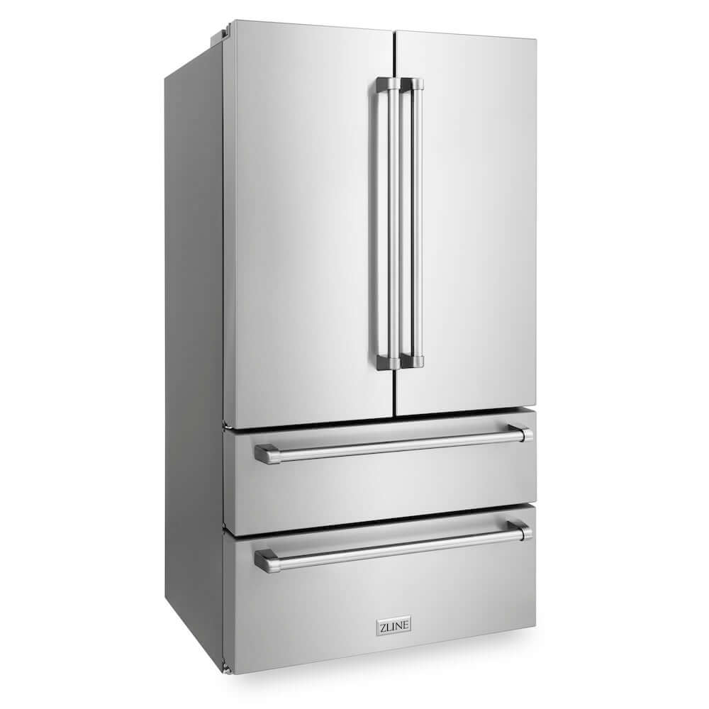 ZLINE Kitchen Package with Stainless Steel 36 in. French Door Refrigerator, 30 in. Gas Range, 30 in. Range Hood, 24 in. Microwave Drawer, and 24 in. Tall Tub Dishwasher (5KPR-SGRRH30-MWDWV)