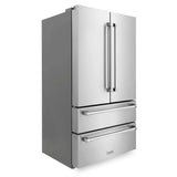 ZLINE Kitchen Package with Refrigeration, 36 in. Stainless Steel Dual Fuel Range, 36 in. Range Hood, Microwave Drawer, 24 in. Tall Tub Dishwasher and Wine Cooler (6KPR-RARH36-MWDWV-RWV)