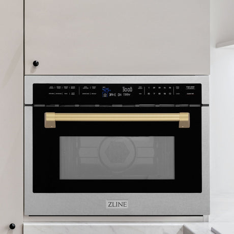 ZLINE Autograph Edition 24 in. 1.6 cu ft. Built-in Convection Microwave Oven in Fingerprint Resistant Stainless Steel with Champagne Bronze Accents (MWOZ-24-SS-CB)