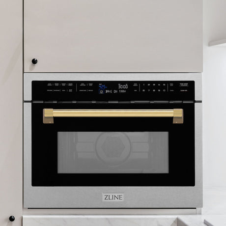 ZLINE Autograph Edition 24 in. 1.6 cu ft. Built-in Convection Microwave Oven in Fingerprint Resistant Stainless Steel with Polished Gold Accents (MWOZ-24-SS-G)