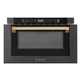 ZLINE Autograph Edition 24 in. 1.2 cu. ft. Built-in Microwave Drawer in Black Stainless Steel with Polished Gold Accents (MWDZ-1-BS-H-G)