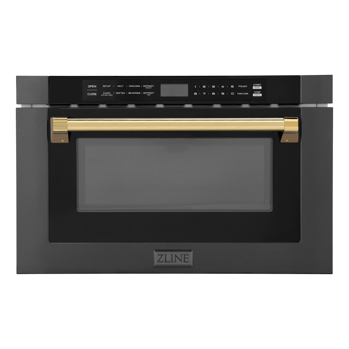 ZLINE Autograph Edition 24 in. 1.2 cu. ft. Built-in Microwave Drawer in Black Stainless Steel with Polished Gold Accents (MWDZ-1-BS-H-G)