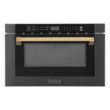 ZLINE Autograph Edition 24 in. 1.2 cu. ft. Built-in Microwave Drawer in Black Stainless Steel with Polished Gold Accents (MWDZ-1-BS-H-G)