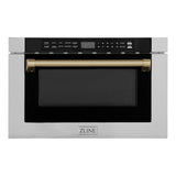 ZLINE Autograph Edition 24 in. 1.2 cu. ft. Built-in Microwave Drawer with a Traditional Handle in Stainless Steel and Champagne Bronze Accents (MWDZ-1-H-CB)