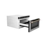 ZLINE Autograph Edition 24 in. 1.2 cu. ft. Built-in Microwave Drawer with a Traditional Handle in Stainless Steel and Champagne Bronze Accents (MWDZ-1-H-CB)