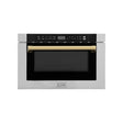 ZLINE Autograph Edition 24 in. 1.2 cu. ft. Built-in Microwave Drawer with a Traditional Handle in Stainless Steel and Gold Accents (MWDZ-1-H-G) Front View Drawer Closed