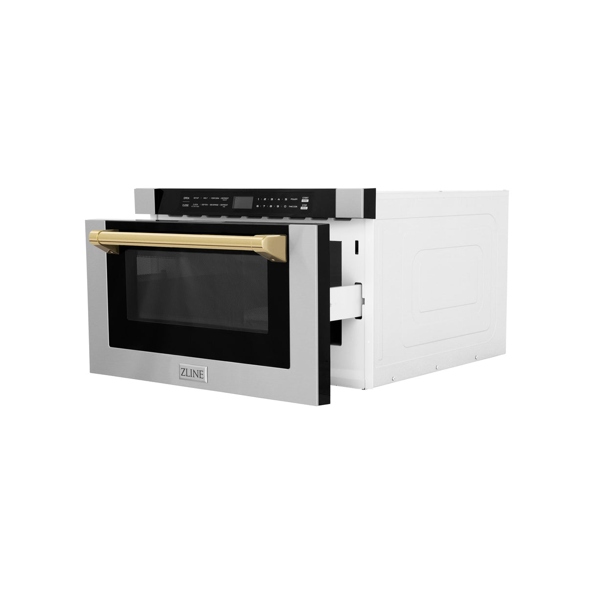 ZLINE Autograph Edition 24 in. 1.2 cu. ft. Built-in Microwave Drawer with a Traditional Handle in Stainless Steel and Polished Gold Accents (MWDZ-1-H-G)