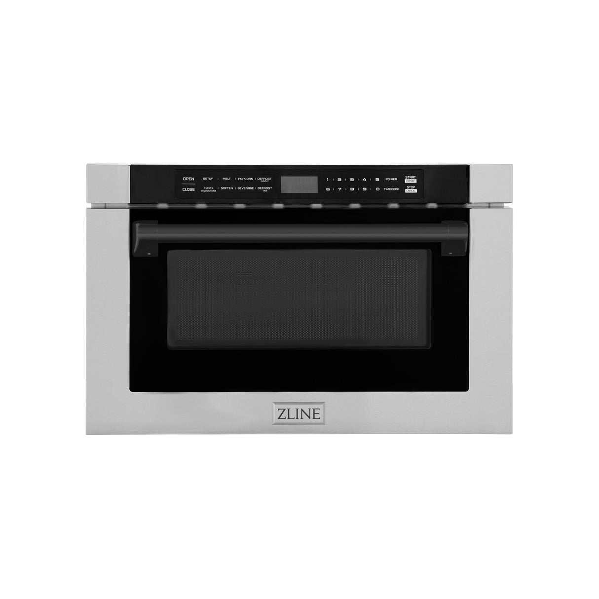 ZLINE Autograph Edition 24 in. 1.2 cu. ft. Built-in Microwave Drawer with a Traditional Handle in Stainless Steel and Matte Black Accents (MWDZ-1-H-MB)