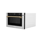 ZLINE Autograph Edition 24 in. Microwave in Fingerprint Resistant Stainless Steel with Traditional Handles and Champagne Bronze Accents (MWDZ-1-SS-H-CB)