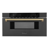 ZLINE Autograph Edition 30 in. 1.2 cu. ft. Built-in Microwave Drawer in Black Stainless Steel with Champagne Bronze Accents (MWDZ-30-BS-CB)