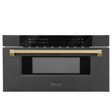 ZLINE Autograph Edition 30 in. 1.2 cu. ft. Built-in Microwave Drawer in Black Stainless Steel with Champagne Bronze Accents (MWDZ-30-BS-CB)