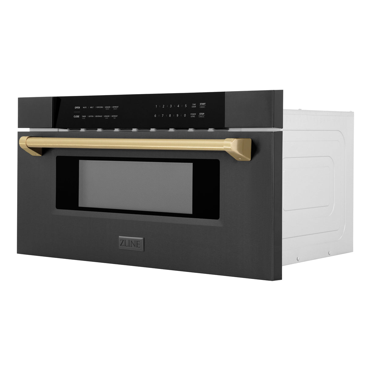 ZLINE Autograph Edition 30 in. 1.2 cu. ft. Built-in Microwave Drawer in Black Stainless Steel with Champagne Bronze Accents (MWDZ-30-BS-CB)