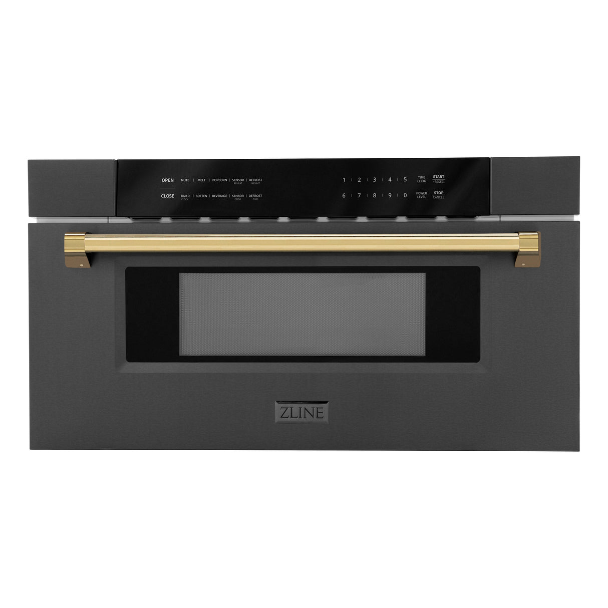 ZLINE Autograph Edition 30 in. 1.2 cu. ft. Built-in Microwave Drawer in Black Stainless Steel with Polished Gold Accents (MWDZ-30-BS-G)