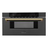 ZLINE Autograph Edition 30 in. 1.2 cu. ft. Built-in Microwave Drawer in Black Stainless Steel with Polished Gold Accents (MWDZ-30-BS-G)