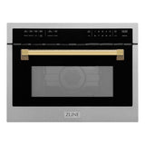 ZLINE Autograph Edition 24 in. 1.6 cu ft. Built-in Convection Microwave Oven in Fingerprint Resistant Stainless Steel with Polished Gold Accents (MWOZ-24-SS-G)