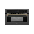 ZLINE Autograph Edition 30 in. 1.6 cu ft. Built-in Convection Microwave Oven in Black Stainless Steel with Champagne Bronze Accents (MWOZ-30-BS-CB) Front View Door Closed