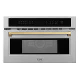 ZLINE Autograph Edition 30 in. 1.6 cu ft. Built-in Convection Microwave Oven in Stainless Steel with Champagne Bronze Accents (MWOZ-30-CB) Front View Door Closed