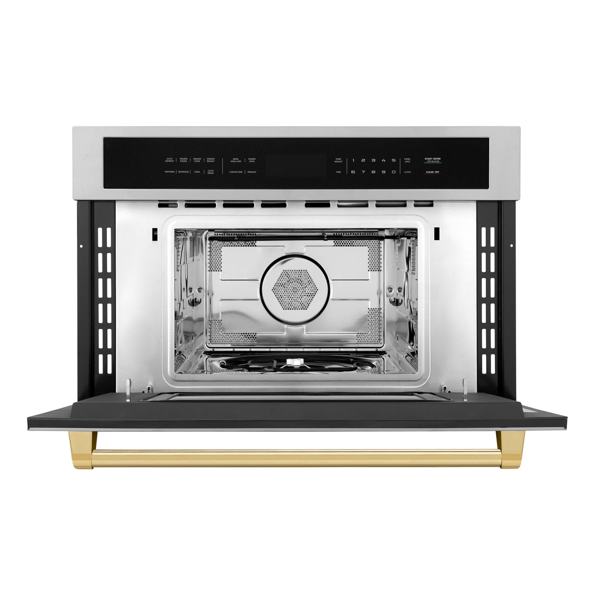 ZLINE Autograph Edition 30 in. 1.6 cu ft. Built-in Convection Microwave Oven in Stainless Steel with Polished Gold Accents (MWOZ-30-G)