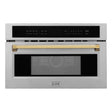 ZLINE Autograph Edition 30 in. 1.6 cu ft. Built-in Convection Microwave Oven in Stainless Steel with Gold Accents (MWOZ-30-G) Front View Door Closed