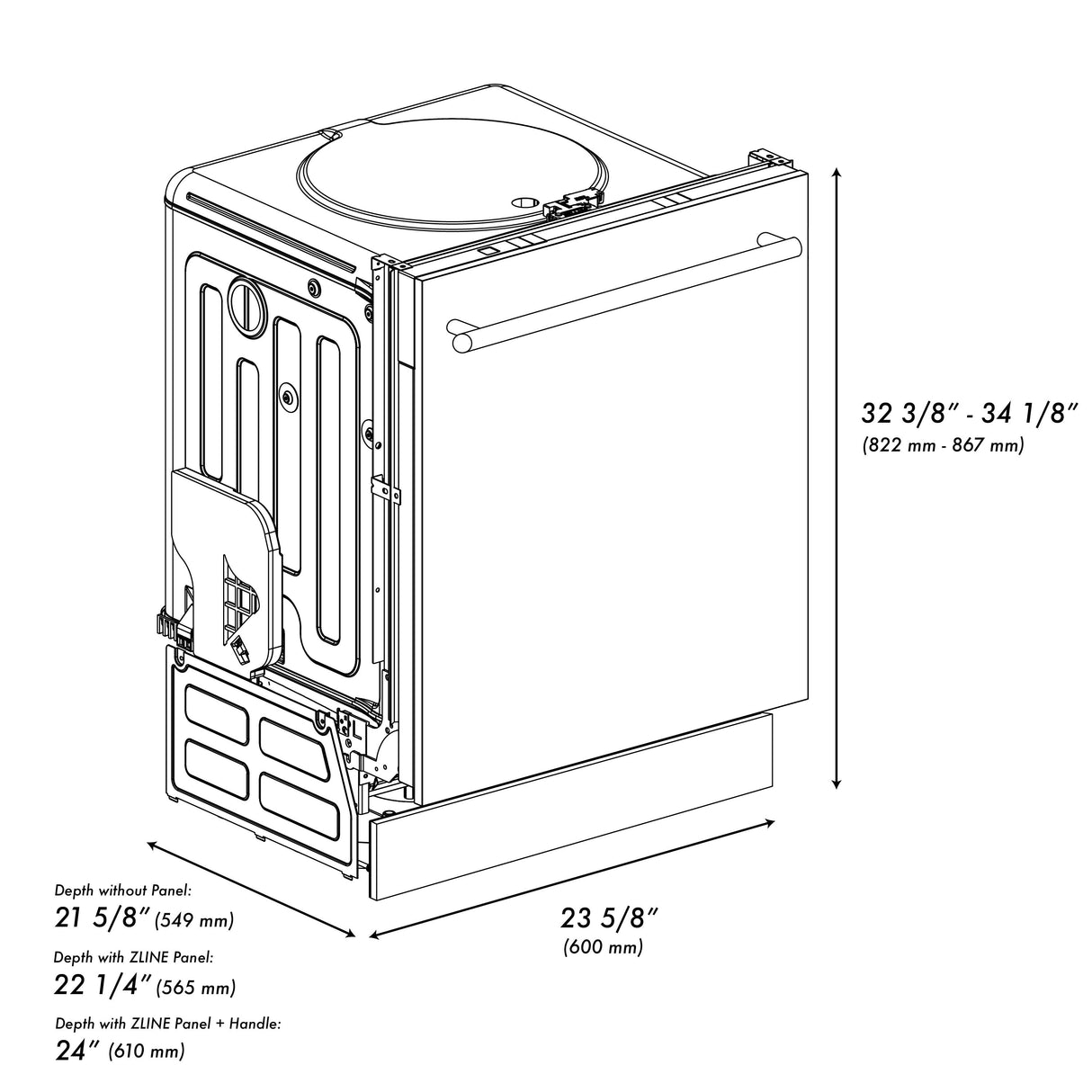 ZLINE 24 in. Top Control Dishwasher with Oil-Rubbed Bronze Panel and Traditional Style Handle, 52dBa (DW-ORB-H-24)