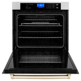 ZLINE 30 in. Autograph Edition Electric Single Wall Oven with Self Clean and True Convection in Stainless Steel and Polished Gold Accents (AWSZ-30-G)