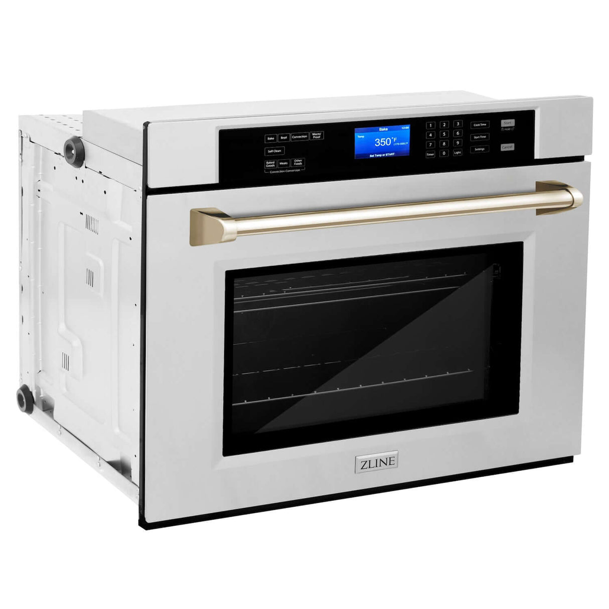 ZLINE 30 in. Autograph Edition Electric Single Wall Oven with Self Clean and True Convection in Stainless Steel and Polished Gold Accents (AWSZ-30-G)