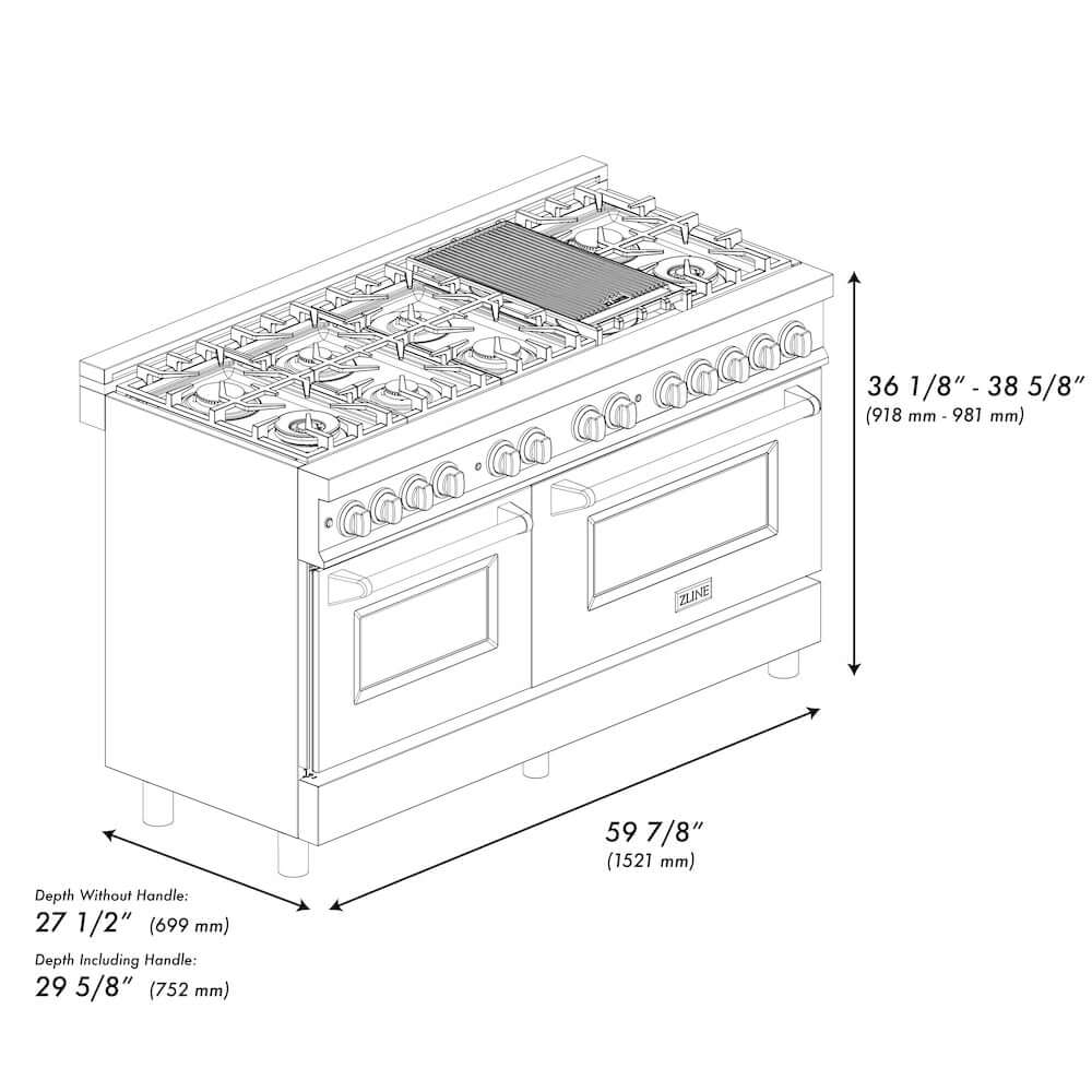 ZLINE 60 in. 7.4 cu. ft. Dual Fuel Range with Gas Stove and Electric Oven in Black Stainless Steel with Brass Burners (RAB-60)