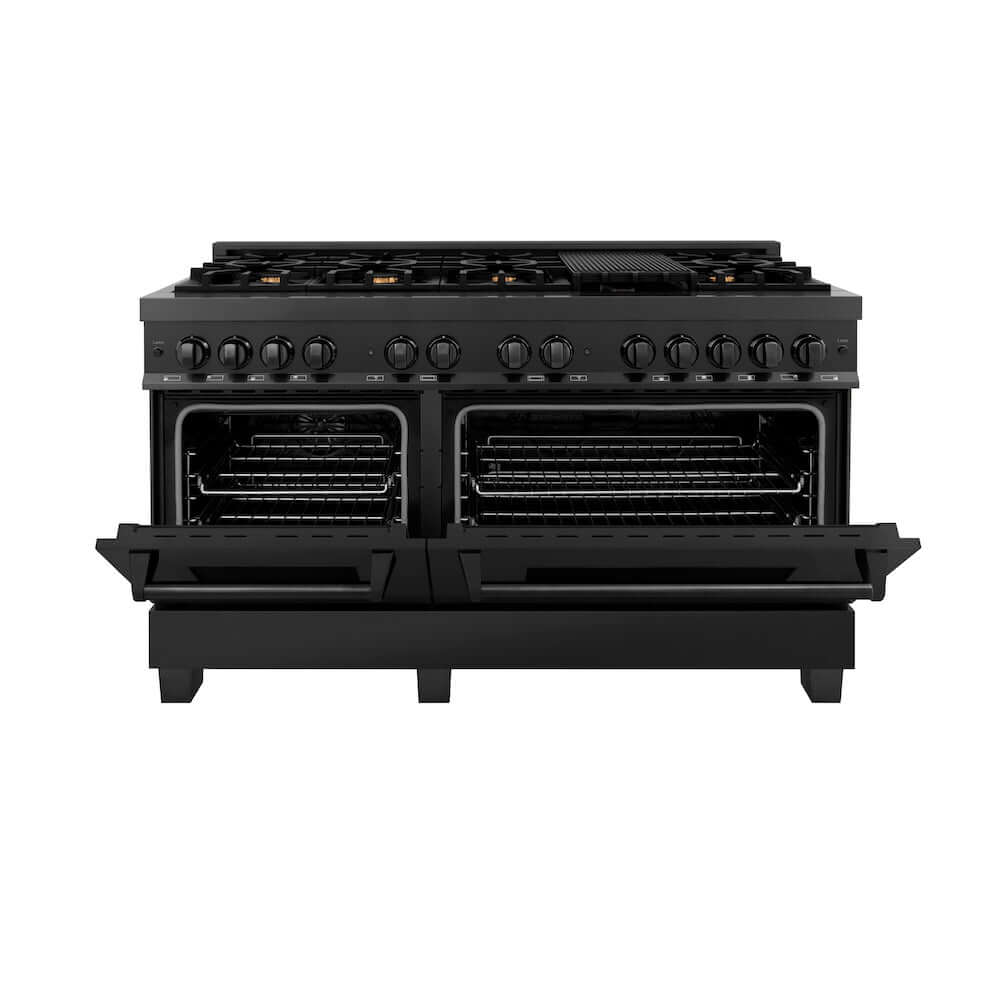 ZLINE 60 in. 7.4 cu. ft. Dual Fuel Range with Gas Stove and Electric Oven in Black Stainless Steel with Brass Burners (RAB-60)