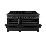 ZLINE 60 in. 7.4 cu. ft. Dual Fuel Range with Gas Stove and Electric Oven in Black Stainless Steel with Brass Burners (RAB-60)