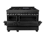 ZLINE 48 in. 6.0 cu. ft. Dual Fuel Range with Gas Stove and Electric Oven in Black Stainless Steel with Brass Burners (RAB-BR-48)