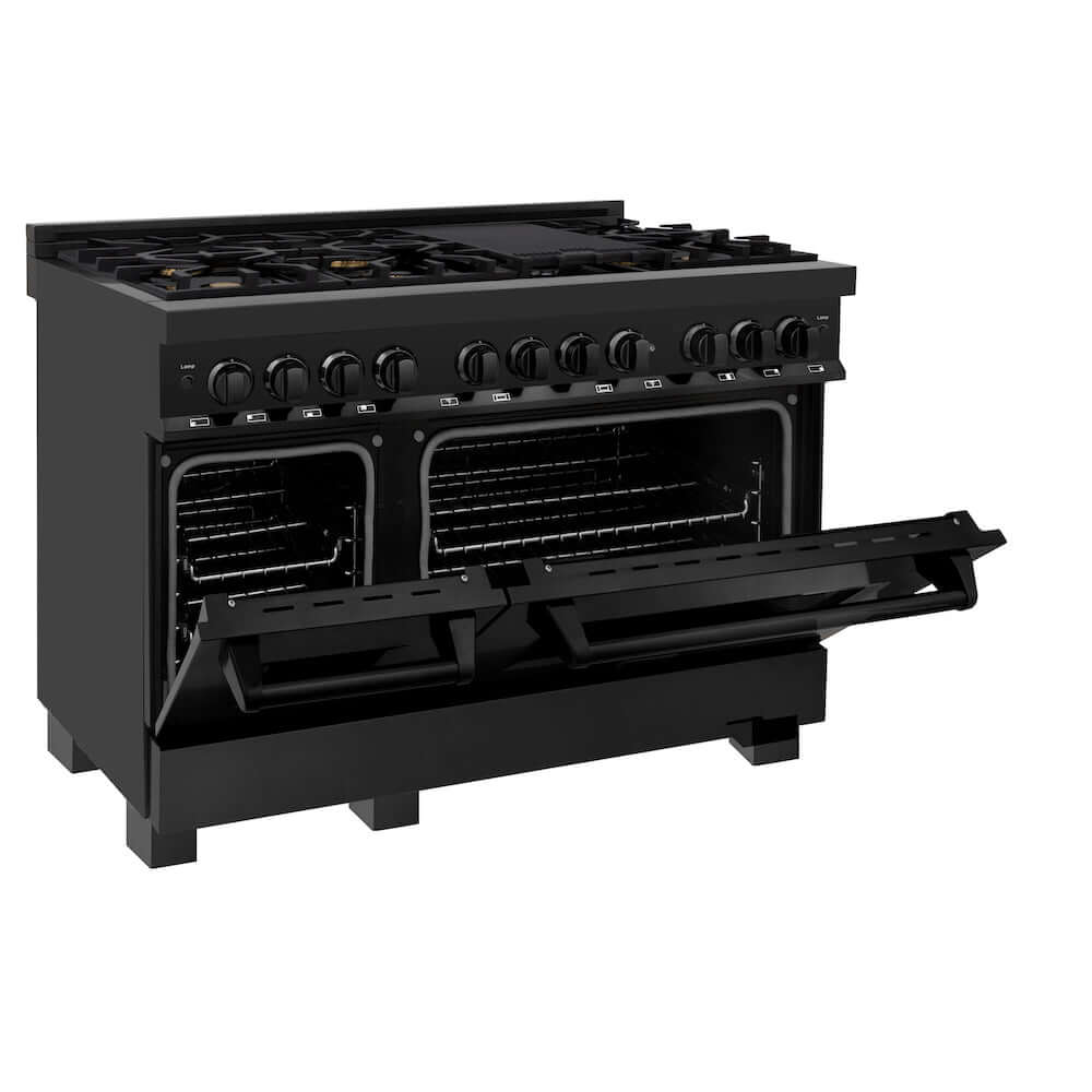 ZLINE 48 in. 6.0 cu. ft. Dual Fuel Range with Gas Stove and Electric Oven in Black Stainless Steel with Brass Burners (RAB-BR-48)