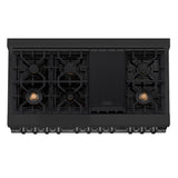 ZLINE Kitchen Package with Black Stainless Steel Refrigeration, 48 in. Dual Fuel Range, 48 in. Range Hood, Microwave Drawer, and 24 in. Tall Tub Dishwasher (5KPR-RABRH48-MWDWV)