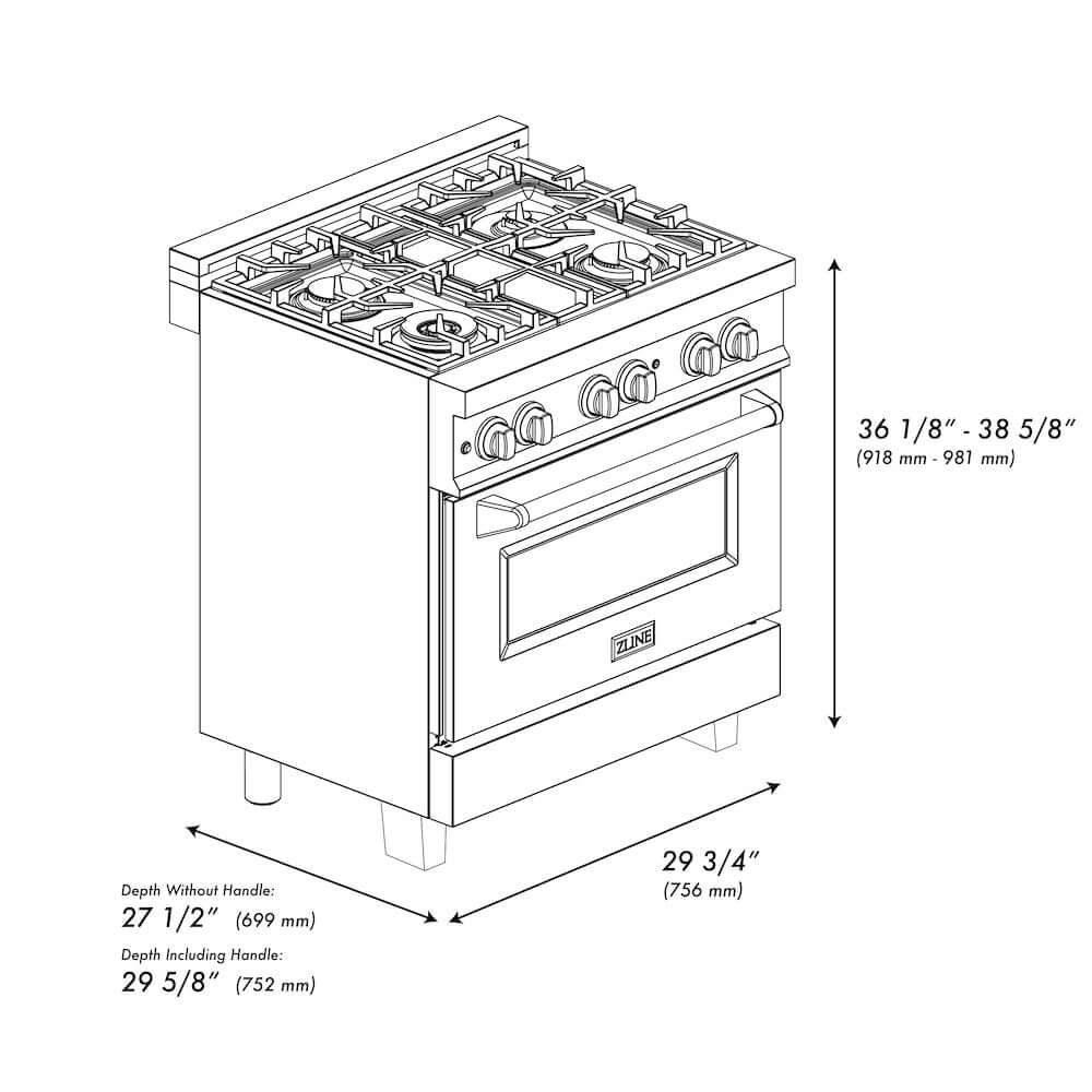 ZLINE Autograph Edition 30 in. 4.0 cu. ft. Dual Fuel Range with Gas Stove and Electric Oven in Black Stainless Steel with Champagne Bronze Accents (RABZ-30-CB)