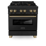 ZLINE Autograph Edition 30 in. 4.0 cu. ft. Dual Fuel Range with Gas Stove and Electric Oven in Black Stainless Steel with Champagne Bronze Accents (RABZ-30-CB)