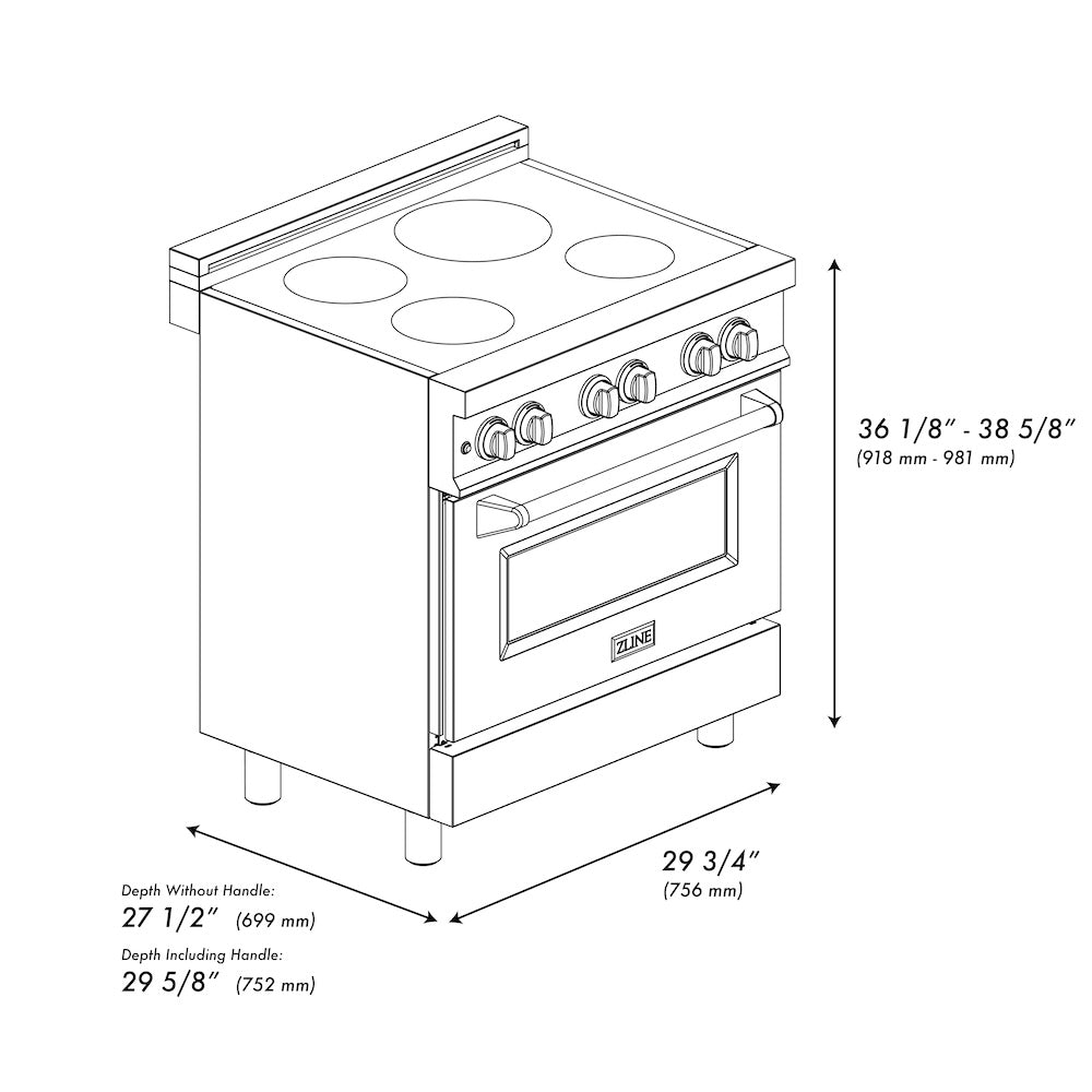 ZLINE 30 in. 4.0 cu. ft. Induction Range with a 4 Element Stove and Electric Oven in Black Stainless Steel (RAIND-BS-30)