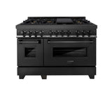 ZLINE 48 in. Kitchen Package with Black Stainless Steel Dual Fuel Range and Convertible Vent Range Hood (2KP-RABRH48)