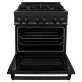 ZLINE 30 in. 4.0 cu. ft. Dual Fuel Range with Gas Stove and Electric Oven in Black Stainless Steel with Brass Burners (RAB-BR-30)