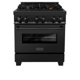 ZLINE 30 in. 4.0 cu. ft. Dual Fuel Range with Gas Stove and Electric Oven in Black Stainless Steel with Brass Burners (RAB-BR-30)