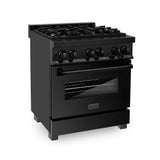 ZLINE 30 in. 4.0 cu. ft. Dual Fuel Range with Gas Stove and Electric Oven in Black Stainless Steel with Brass Burners (RAB-BR-30)