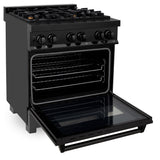 ZLINE 30 in. 4.0 cu. ft. Dual Fuel Range with Gas Stove and Electric Oven in Black Stainless Steel with Brass Burners (RAB-BR-30)