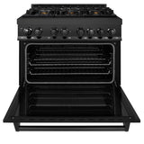 ZLINE 36 in. 4.6 cu. ft. Dual Fuel Range with Gas Stove and Electric Oven in Black Stainless Steel with Brass Burners (RAB-BR-36)